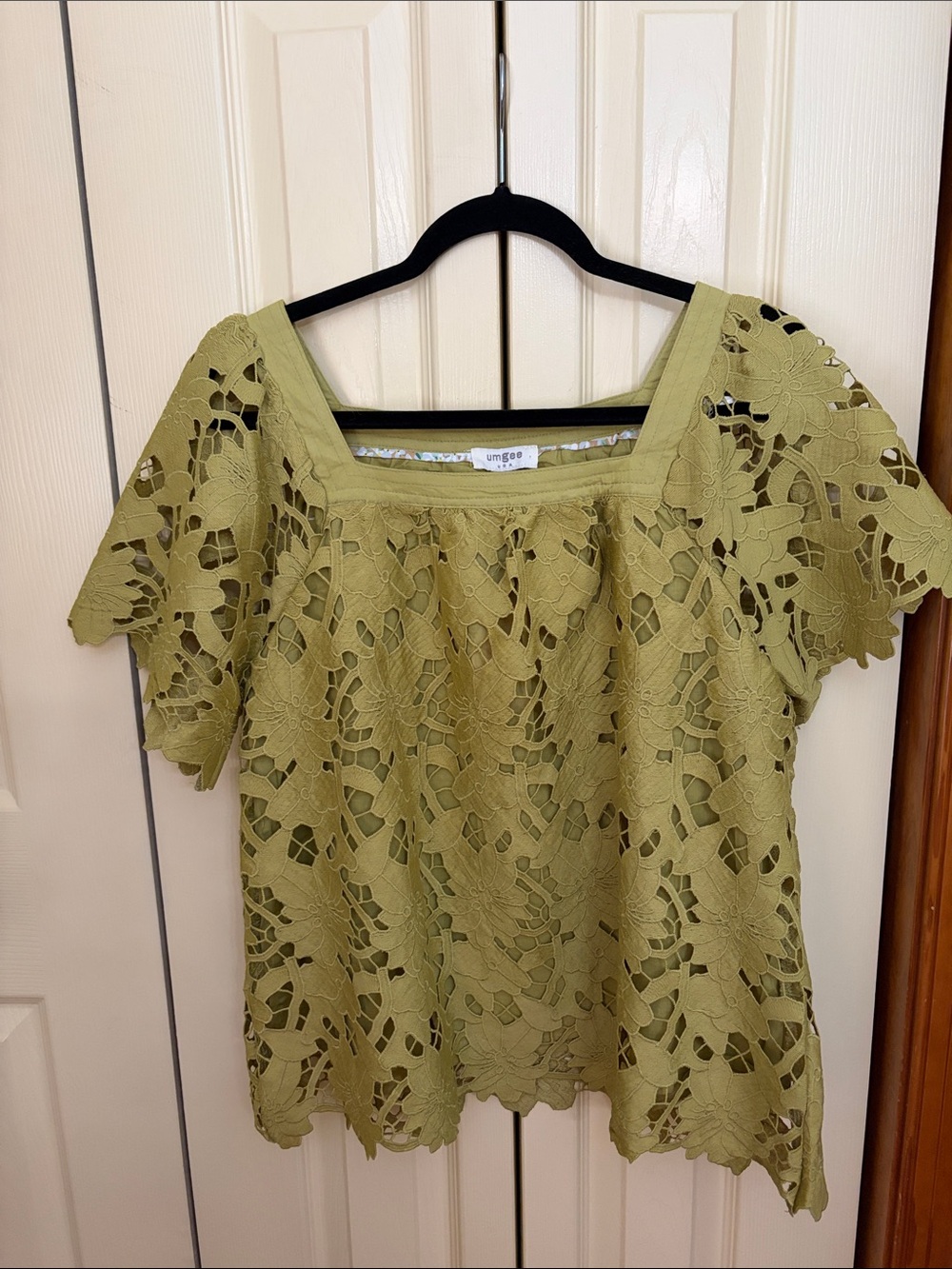 Umgee Olive Lace Square-Neck Blouse